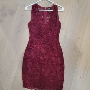 Guess maroon velvet and lace dress - small